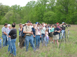 A group of birdwatchers at Loblolly Marsh (close up).