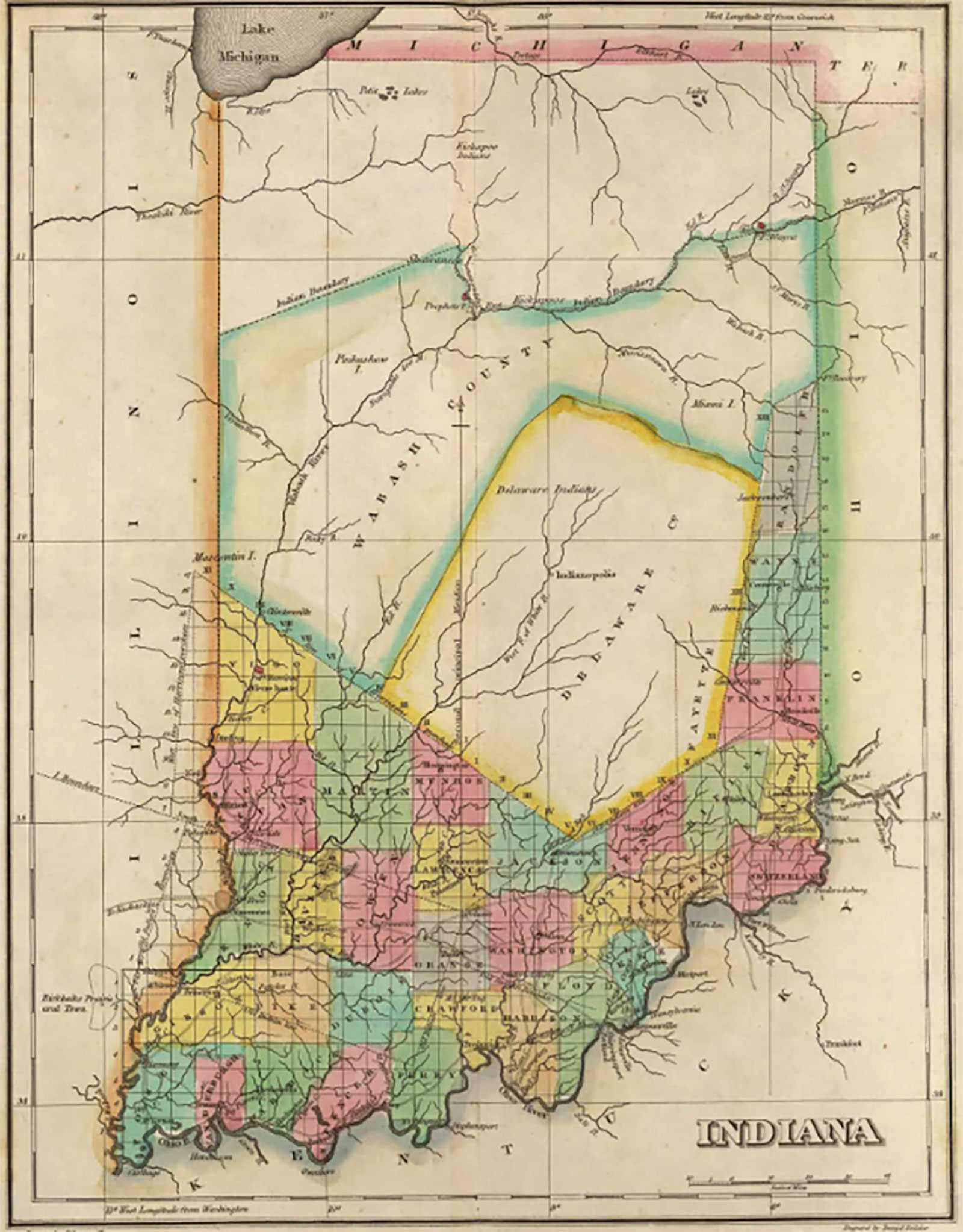 1822 colonization map of Indiana.