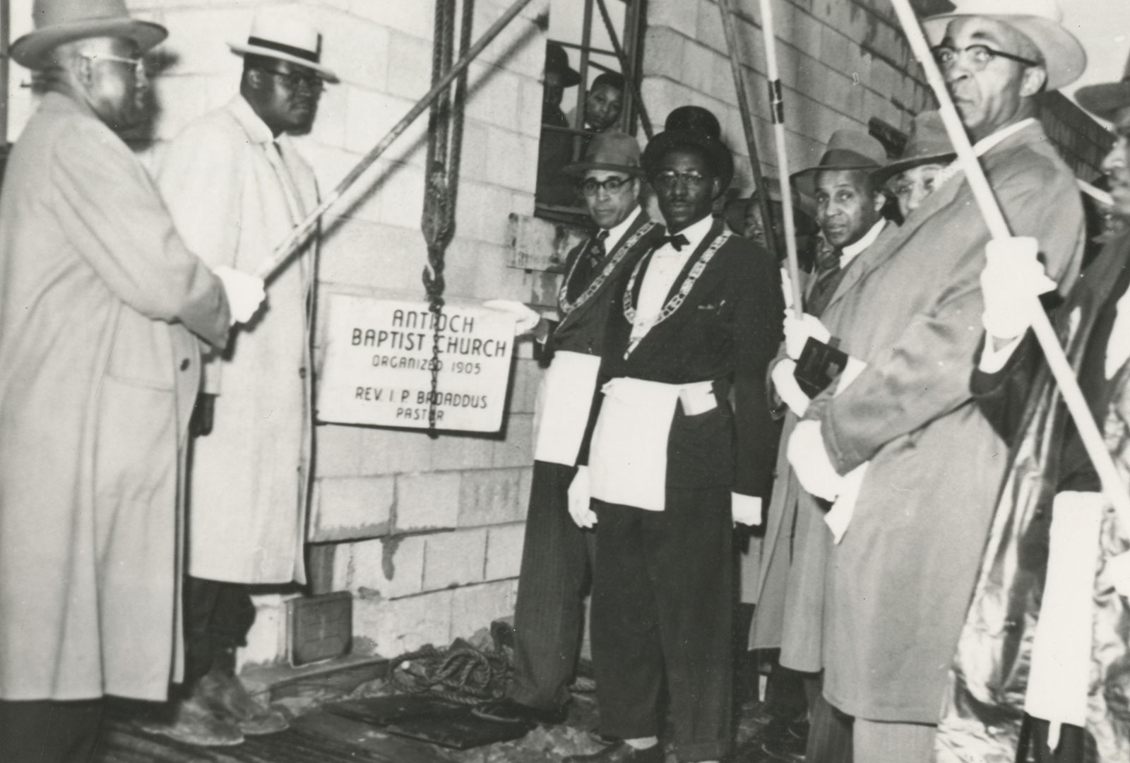 1953 photo of the cornerstone being laid at the Antioch Baptist Church.