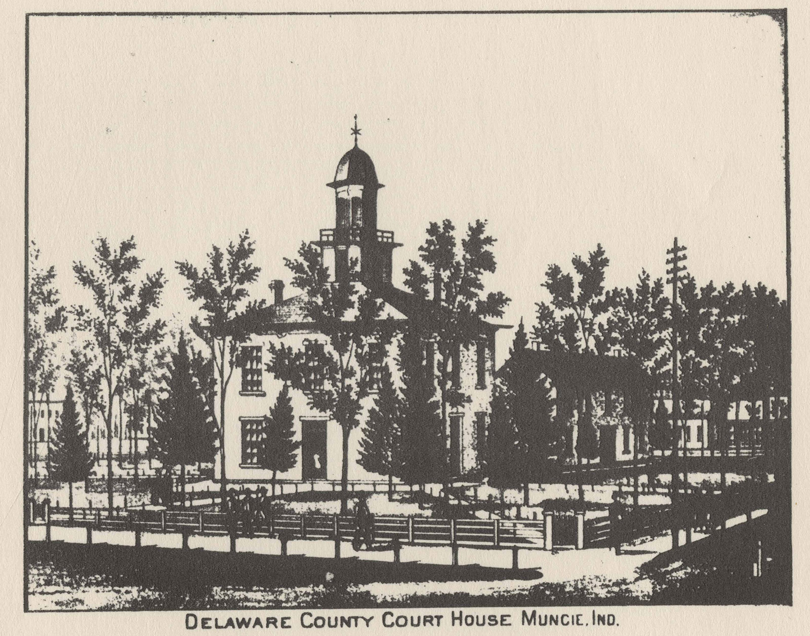 A rendering of the second Delaware County courthouse.