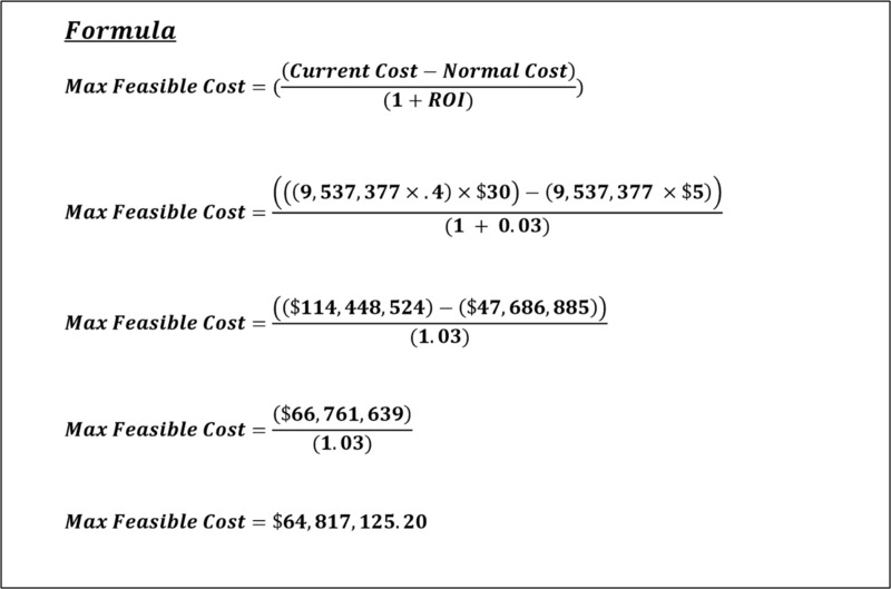 PMA Max Feasibility Cost Formula 