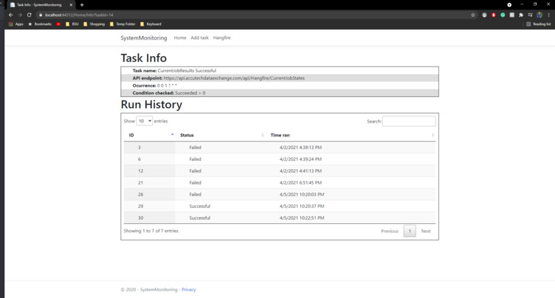24x7 System Monitoring History Page